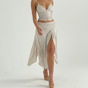 House of CB - Kaira Draped Jersey Midi Skirt